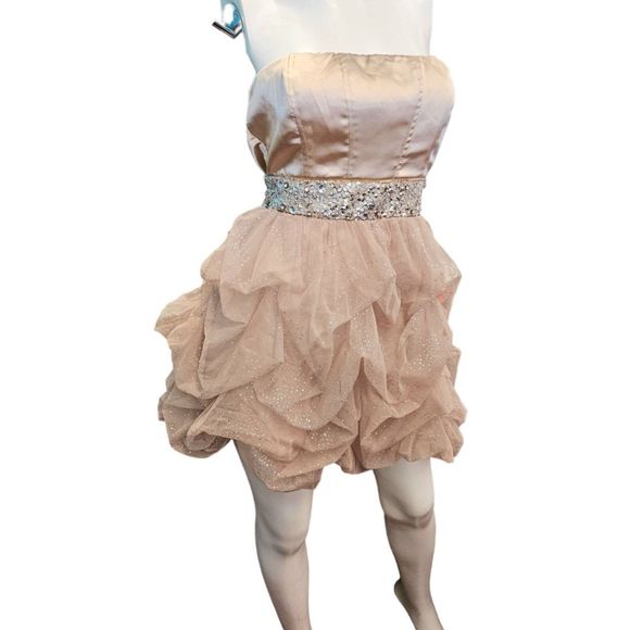 Speechless New w Tags Sparkly Gold Tulle Strapless Dress sz 9 New Years Formal D - Picture 3 of 12